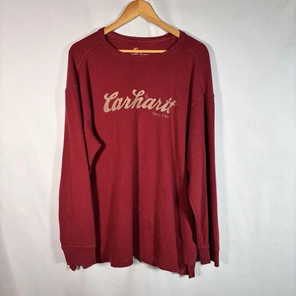 Carhartt Thermal Shirt Mens XL Relaxed Fit Distressed Paint Work Outdoors Script - Picture 1 of 7